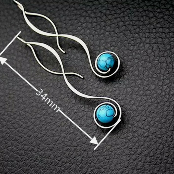 Silver Drop Turquoise Earrings - Picture 3 of 4